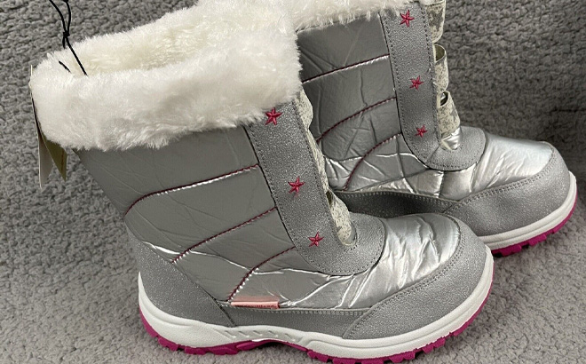 Rugged Bear Girls Silver Star Snow Boots