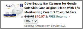 Screenshot of Dove Bar Soap 14 Count Low Price at Amazon Checkout