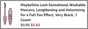 Screenshot of Maybelline Lash Sensational Mascara Low Final Price at Amazon Checkout Page Screenshot of Maybelline Lash Sensational Mascara Low Final Price at Amazon Checkout Page