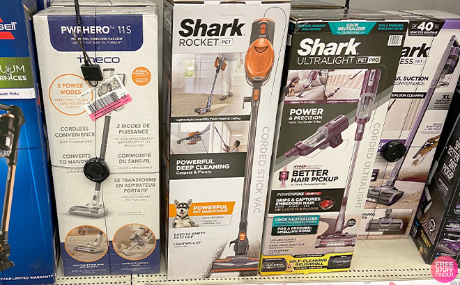 Shark Rocket Ultra Light Corded Stick Vacuum on a Shelf at Target