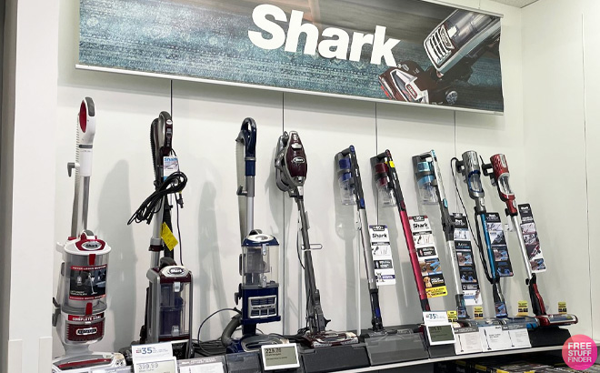 Shark Vacuums on a Shelf