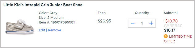 Sperry Kids Shoes Order Summary