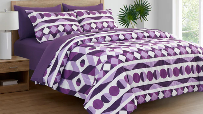 Spirit Linen Home 10 Piece Comforter Set in Purple Geometric