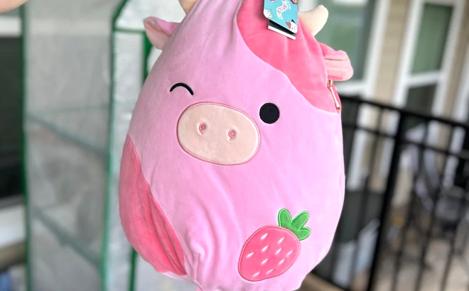 Squishmallows Strawberry Cow Plush Backpack