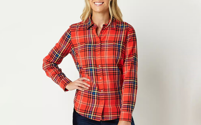 St Johns Bay Womens Long Sleeve Flannel Shirt 1