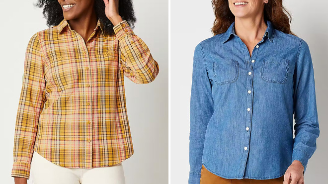 St. John's Bay Women's Long Sleeve Regular Fit Button-Down Shirts