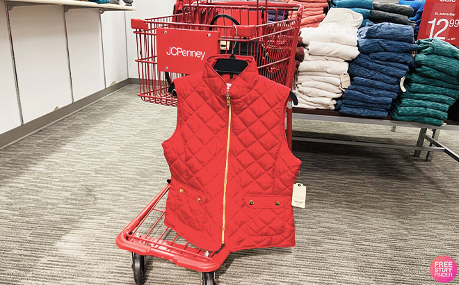 St Johns Bay Womens Quilted Vest Hanging on a Cart