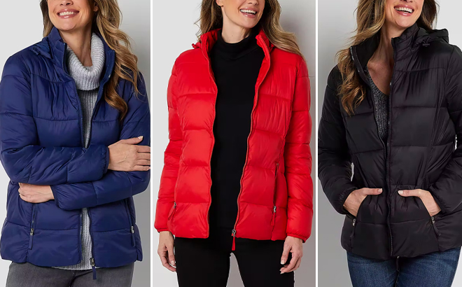 St Johns Bay Womens Removable Hood Midweight Puffer Jackets