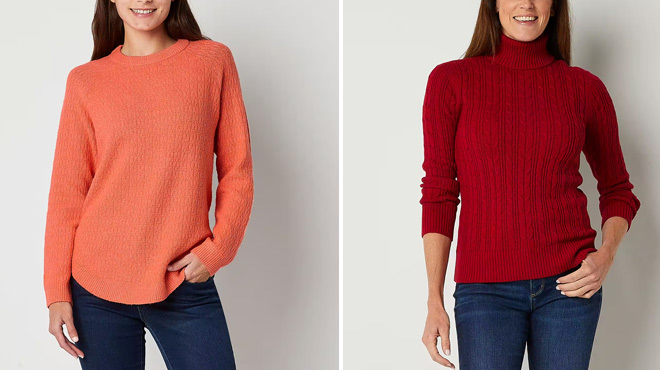 St Johns Bay Womens Turtleneck and Crew Neck Sweaters