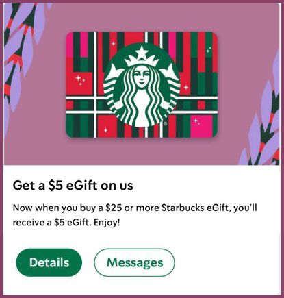 Starbucks 5 egift Card Offer Screenshot
