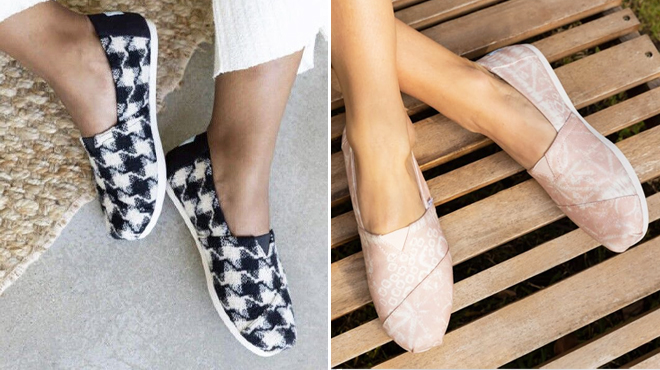 TOMS Womens Pink White Tie Dye Patchwork Alpargata and Black Houndstooth Alpargata TOMS Womens Pink White Tie Dye Patchwork Alpargata and Black Houndstooth Alpargata