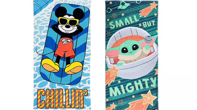 The Big One Disneys Mickey Mouse and Star Wars Grogu Beach Towels