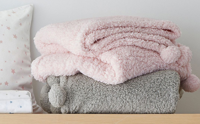 The Big One Kids Sherpa Pom Throws in Pink and Gray Color