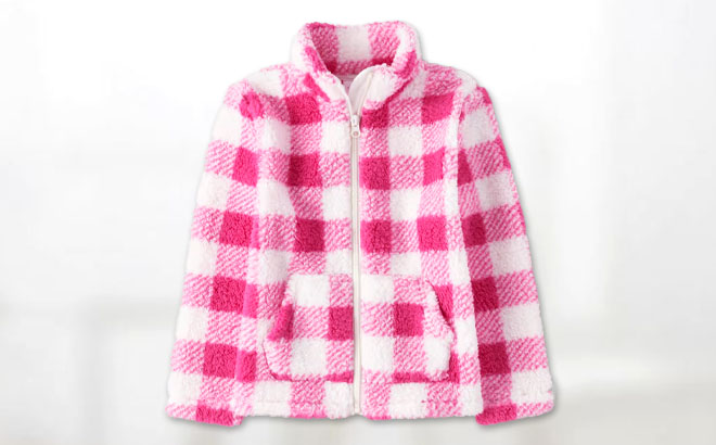 The Childrens Place Girls Print Sherpa Zip Up Jacket Color Pink Glow