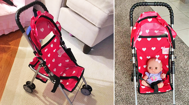 The New York Doll Collection My First Doll Stroller with Basket Heart Design