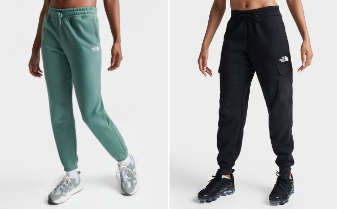 The North Face Womens Fleece Jogger Pants on the Left and The North Face Womens Cargo Jogger Pants on the Right Side The North Face Womens Fleece Jogger Pants on the Left and The North Face Womens Cargo Jogger Pants on the Right Side