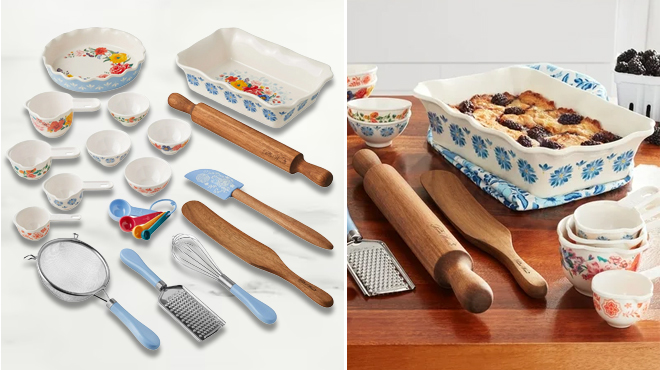 The Pioneer Woman Brilliant Blooms 20 Piece Blue Bake Prep Set with Baking Dish Measuring Cups