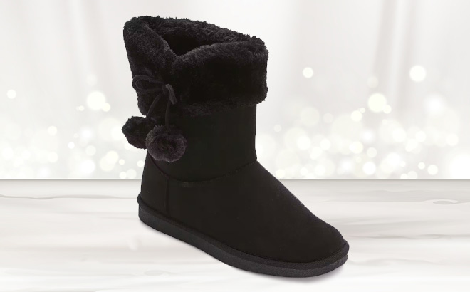 Thereabouts Little Big Girls Willa Flat Heel Winter Boots in Black Color