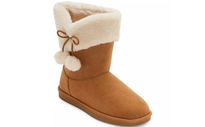 Thereabouts Little Big Girls Willa Flat Heel Winter Boots in Cognac Color