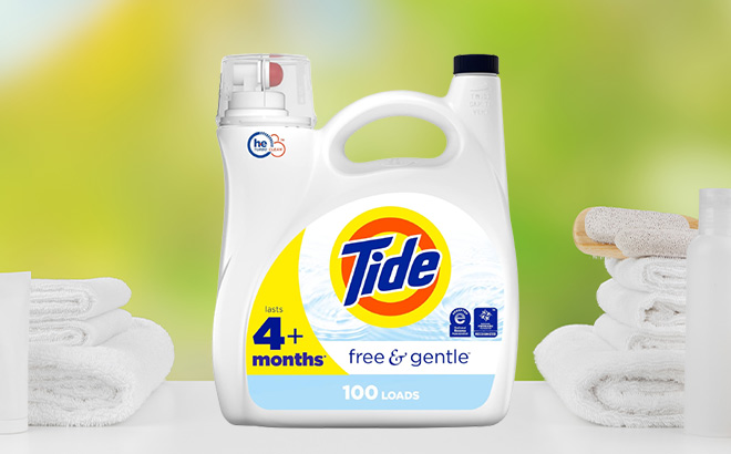 Tide Free Gentle Liquid Laundry Detergent on the Table