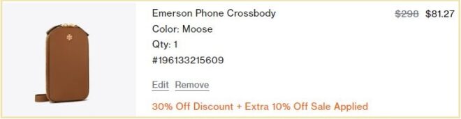 Tory Burch Emerson Phone Crossbody Checkout Summary