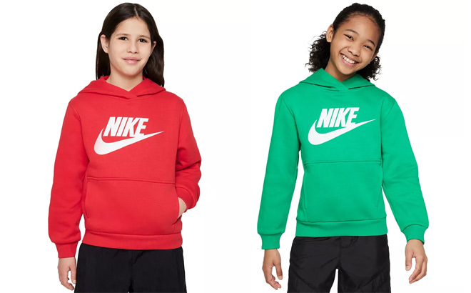 Two Children Wearing Nike Big Kids Fleece Hoodies