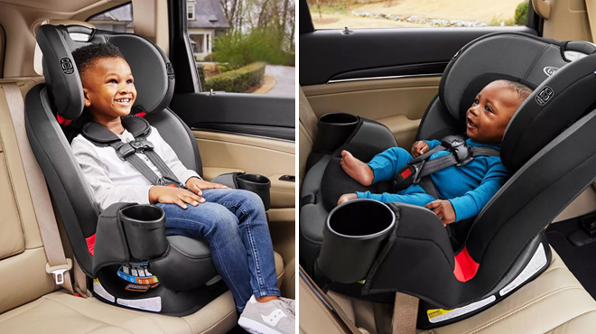 Two Images of Kids Sitting on Graco TriRide 3 in 1 Convertible Car Seat