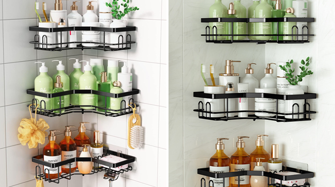 Two Images of Shower Storage Caddy Racks 3 Pack Two Images of Shower Storage Caddy Racks 3 Pack