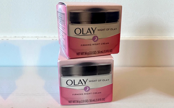 Two Olay Firming Night Cream Boxes