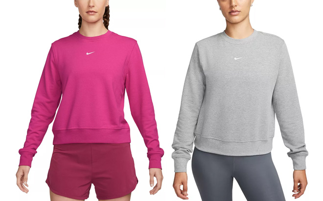 Two People Wearing Nike Womens Crewneck Sweatshirts