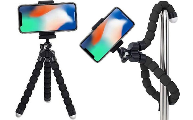 Two Photos of a Flexible Phone Tripod on a White Background