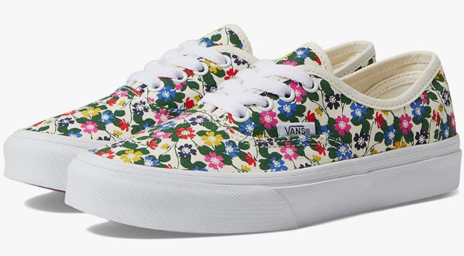 Vans Kids Authentic Floral Shoes on a Gray Background