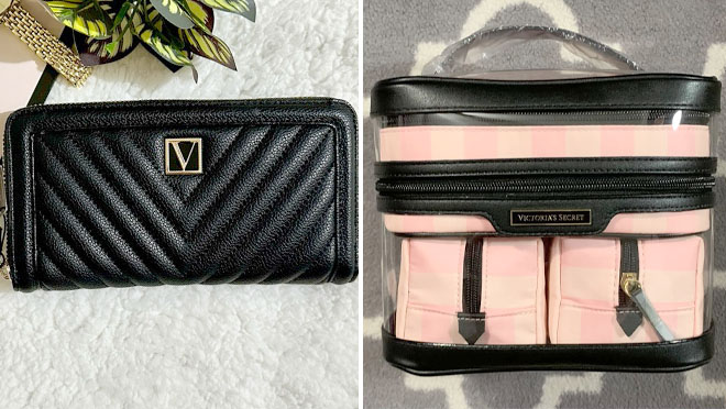 Victorias Secret Large Wallet with Zip and Victorias Secret 4 Piece Makeup Bag