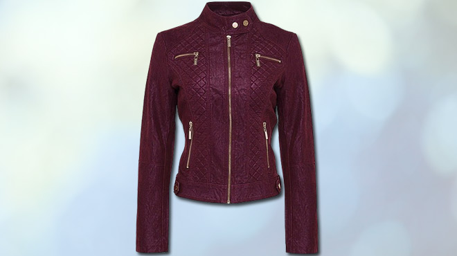 Wine Faux Suede Quilted Moto Jacket