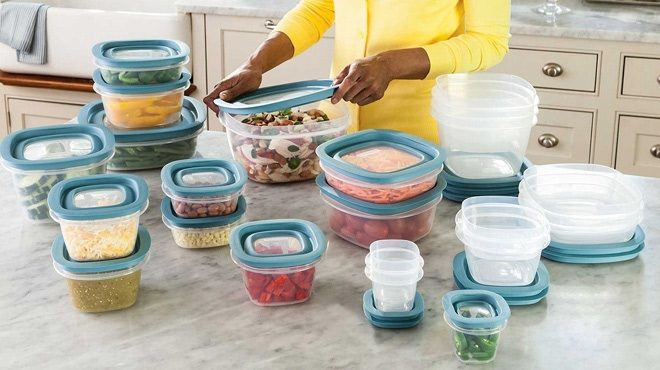 Woman Using the Rubbermaid 36 Piece Flex Seal Food Storage Containers
