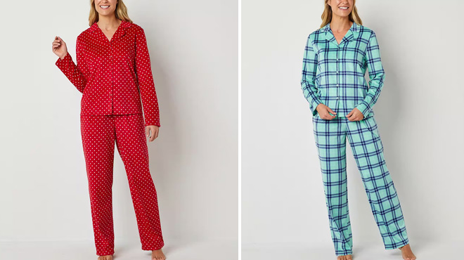 Woman Wearing Adonna Long Sleeve 2 Piece Pajama Set