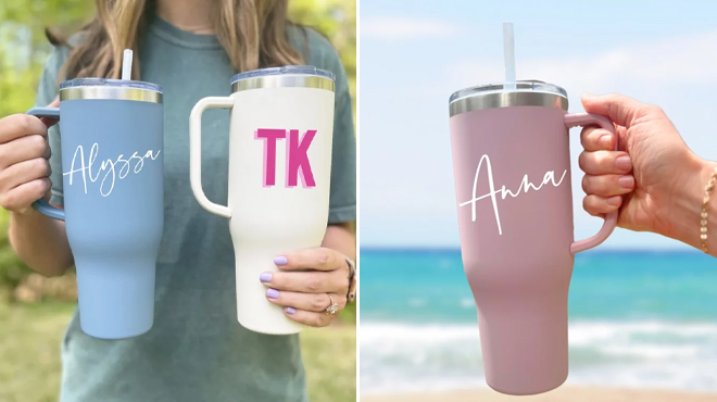 Woman holding a Personalized Tumbler