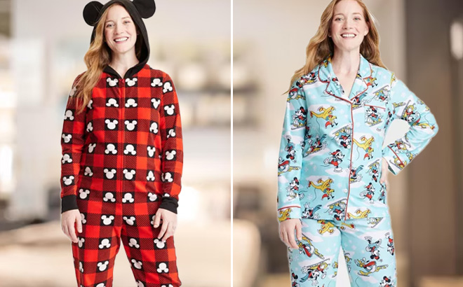 Womens Disney 100 Mickey Mouse Friends Matching Family 2pc Coat Pajama Set Blue
