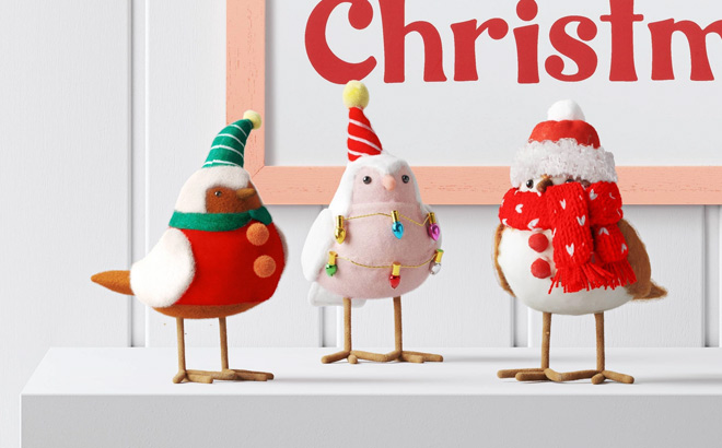 Wondershop Featherly Friends Fabric Bird Christmas Figurine Set in Multi Color