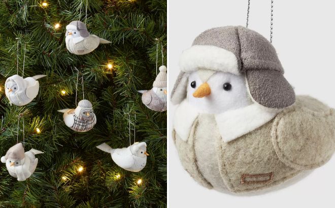 Wondershop Featherly Friends Fabric Bird Christmas Tree Ornament Set in Neutral Color