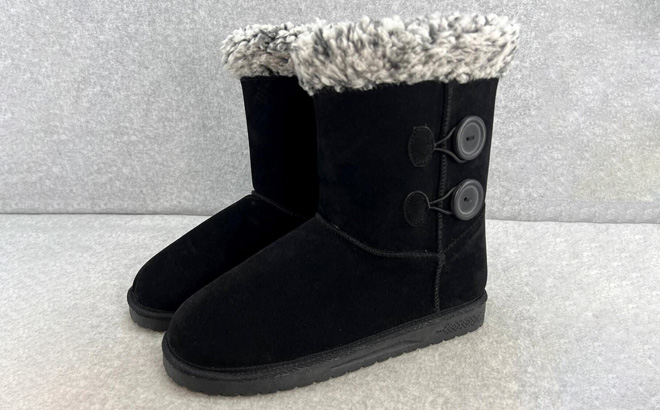 an Image of Muk Luks Womens Black Maxine Double Button Boots