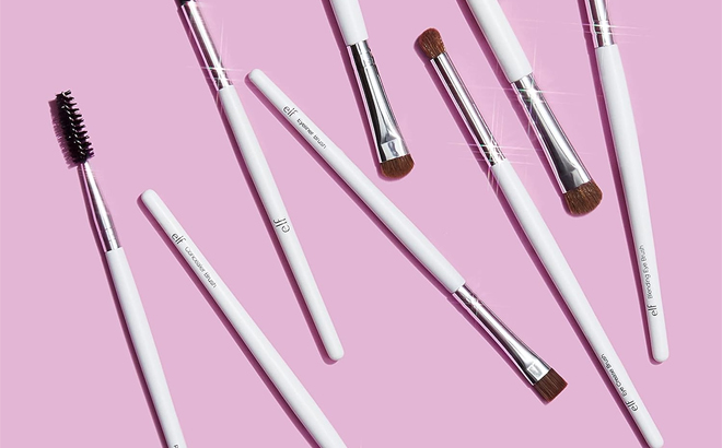 e l f Cosmetics Eyeshadow Brushes on a Pink Background