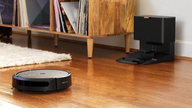 iRobot Roomba i1 Self-Emptying Robot Vacuum Vacuuming the Floor of a Home