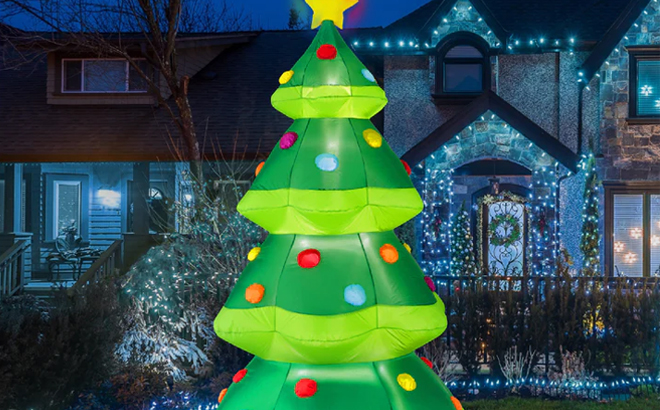 10 Foot Inflatable Christmas Tree Outdoor Blow Up Decor with 10 LED Lights