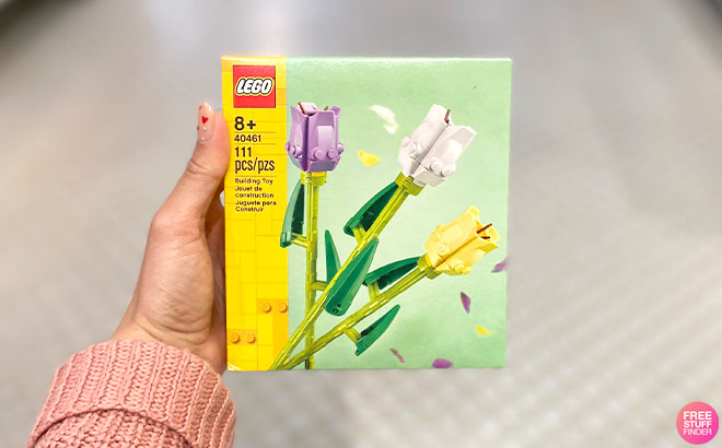 A Hand Holding LEGO Tulips