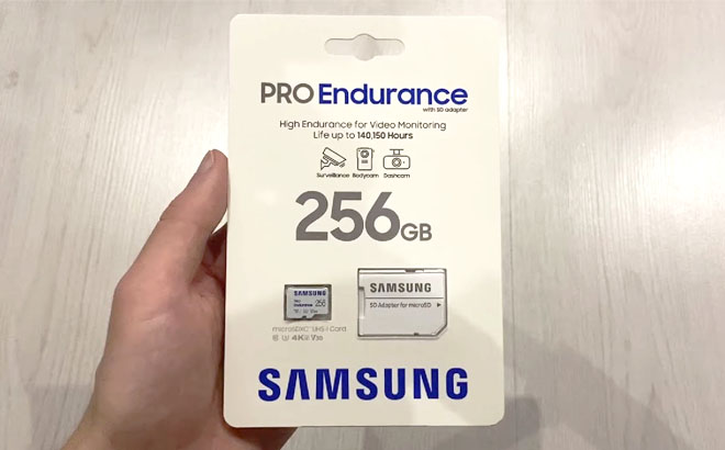 A Hand Holding Samsung 256GB Memory Card