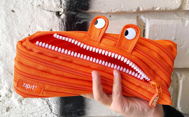 A Hand Holding a Monster Pencil Case