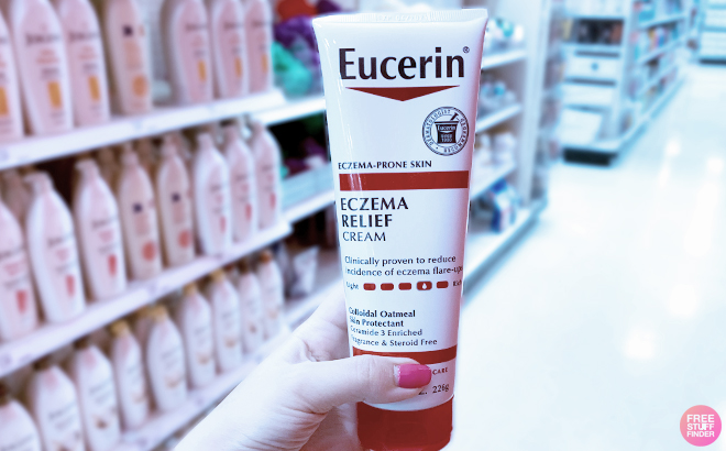 A Person is holding a Eucerin Eczema Relie Creme