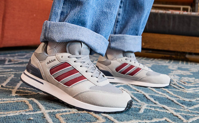 Adidas mens Run 80s Athletic Shoes in Grey Shadow Red and Shadow Navy Adidas mens Run 80s Athletic Shoes in Grey Shadow Red and Shadow Navy