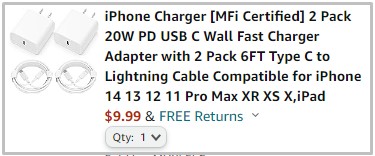 Amazon iPhone Charger Checkout Screenshot